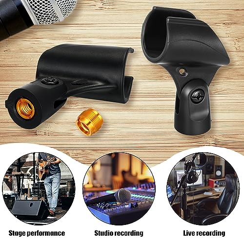 Copkim 10 Pcs Microphone Clip Holder with 10 Pcs Nut Adapter, Adapter Fits 5/8 to 3/8 Suitable for Performance, Demonstration, Podcasting, Recording