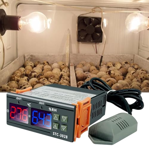 2Pcs All-Purpose Intelligent Digital Display Temperature and Humidity Controller with Dual Displays and Relay Outputs STC-3028 10A AC110~220V for Incubator Brooder Refrigerator Fermenter Greenhouse