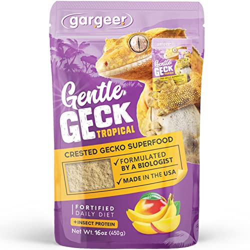 Gargeer 16oz Complete Crested Gecko Food Diet. Premium Mix, Ready to Use Freshly Made Powder. Unique Formula, Developed & Made in the USA. Enjoy! (Tropical + Insects Protein) - size: 1 Pound (Pack of 1)