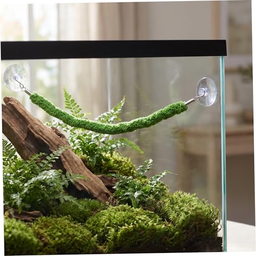 DECHOUS Flexible Green Plush Reptile Jungle Vine Rope with Suction Cup Hook for Lizard and Chameleon Tank Habitat, Realistic Design Climbing Accessory for Terrarium Enclosure