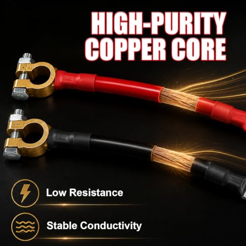 2PCS 2AWG Battery Cable 12 Inch, 3/8" Terminal Lug & Connector Clamp - size: 2AWG