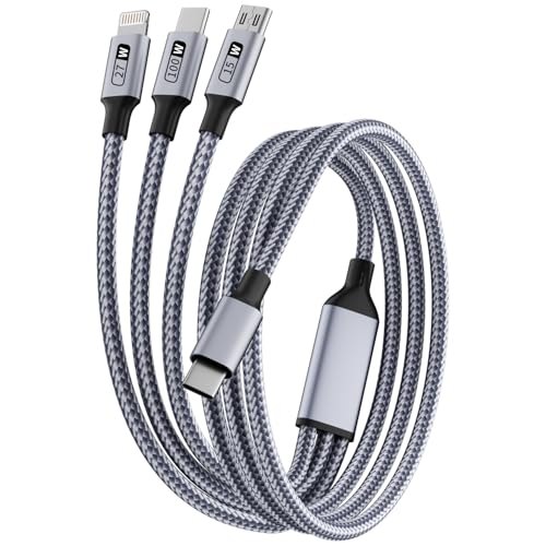 100W USB C Multi Charging Cable, 3 in 1, 5FT, 1Pack - color: USB C-Grey 100W-1Pack