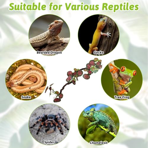 PINVNBY Flexible Bend-A-Branch Climbing Jungle Vines Reptile Plants for Terrarium Snake Enclosure Accessories for Leopard Crested Gecko Lizard Chameleon Frog (Red)