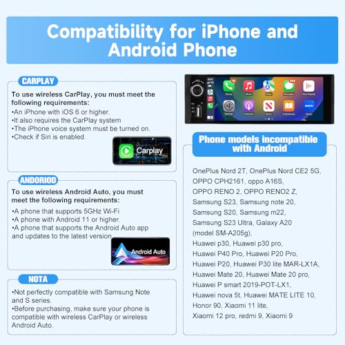 6.36 inch Single Din Car Stereo with CarPlay&Android Auto HD IPS Touchscreen Radio with Bluetooth 5.0, 720P BackupCamera with 6M Cable, Support USB Type-C Charging/USB/Microphone/FM/EQ/GPS/SWC