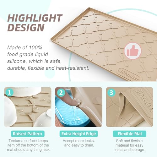 SIKADEER Waterproof Under Sink Mat Silicone 25"x19", Kitchen Cabinet Liner - color: Beige, size: 25"W x 19"L
