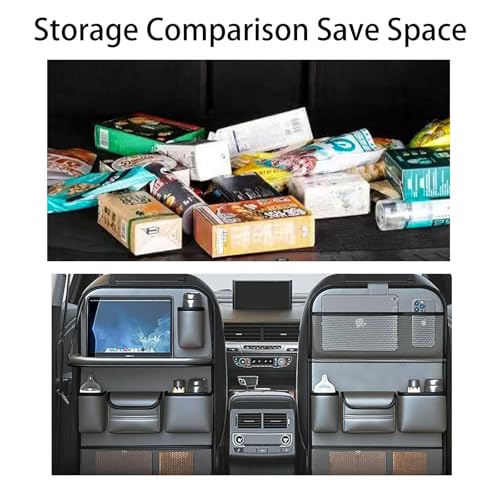 2 Pack Leather Car Backseat Organizer with Foldable Table Tray, Universal Car Seat Back Protector Kick Mat with Touchscreen Tablet Holder, Storage Pockets, Cup Holders & Tissue Holder, Black - color: Gray