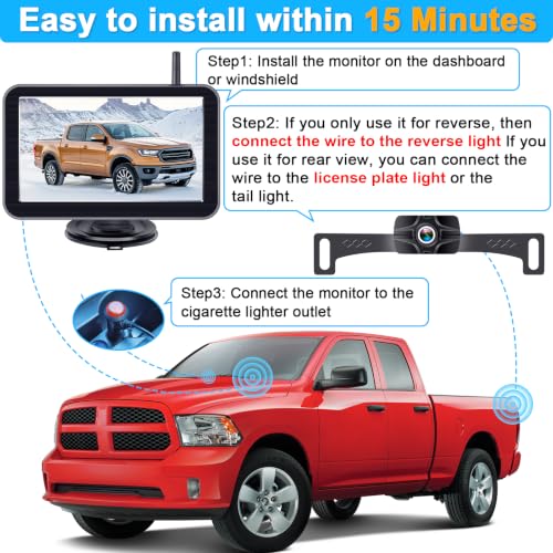 HD 1080P 7 Inch Wireless Backup Camera for Truck: 15-Min Easy to Install - size: 7'' + License Plate Camera