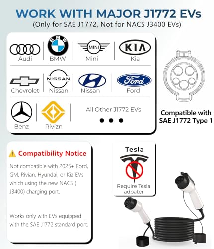 TopAutoGear EV Charger Extension Cable 50A 25ft SAE J1772 Extension Cord Compatible with 110V-240V Level 1/Level 2 EV Chargers for J1772 EVs/PHEVs,IP67 Waterproof Car Charger Extension Cable with Bag - size: 25FT-50A