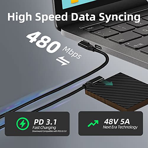 240W USB C to USB C Cable 4.9FT,PD 3.1 Type C to C 5A Fast Charging Cable Right Angle for MacBook Pro/Air,iPad Pro/Air/Mini,iPhone15/15Pro/15Plus/15ProMax,Samsung S24/S23/S22,Surface Book2,Pixel
