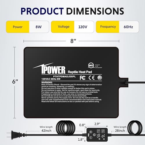 iPower 6 by 8 Inch 8W Reptile Heating Pad with Adjustable Thermostat, Under Tank Warmer Terrarium Heat Mat for Turtles/Snakes/Lizards/Frogs, 2 Pack - size: 6" x 8", style: 2 Pack Heat Pad - New