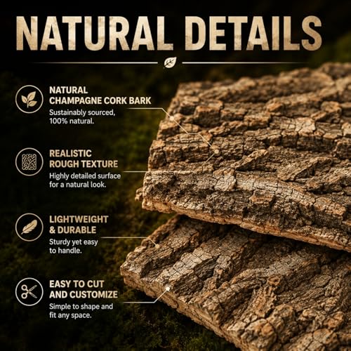 RHBLME 4 Pack Cork Bark, 11.8" L x 7.8" W Cork Bark for Reptiles, Cork Bark for Terrarium, Reptile Tank Background Terrarium Backdrop Wall Decor Natural Reptile Climbing Mat