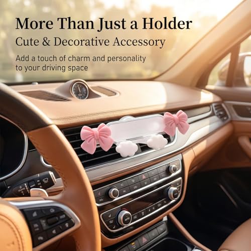 Car Air Vent Phone Holder, Pink Bow & Cloud Design Cute Car Phone Mount, 5.31" x 1.97" 360° Rotatable Adjustable Vent Phone Bracket, Universal for Most Cars, SUVs, Trucks (Style A) - size: 1 PC #Style A