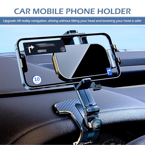 Dashboard Phone Holder, Multi-Angle Adjustment Noise-Free Anti-Shake Navigation Bracket, Portable Spring Clip Bracket with Anti-Scratch Silicone Protection, for Most Cars (Black)