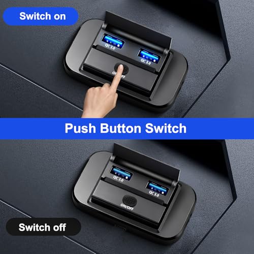 12V Flush Mount USB Charger with Power Switch, Multi-Port Car Charger for RV, Boat, Car, Bus, ATV, Motorcycle - Panel Mount Charging Accessories (QC+QC)