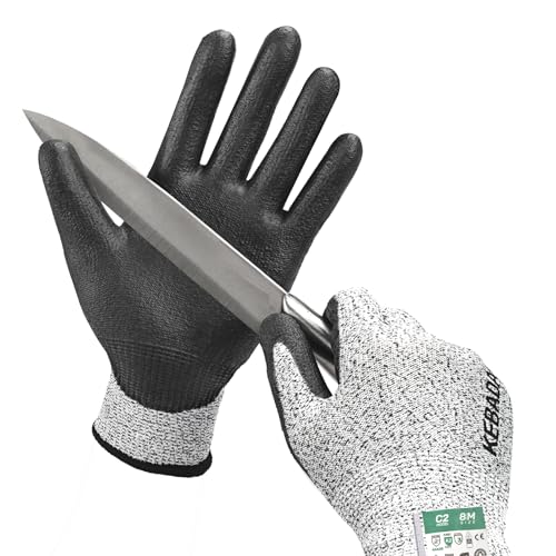 Kebada Cut Resistant Gloves, ANSI A2 Cutting Glove, PU Coated, Touchscreen, Multi-Purpose Model C2, 1 Pair, Small - color: Grey, size: 7/Small