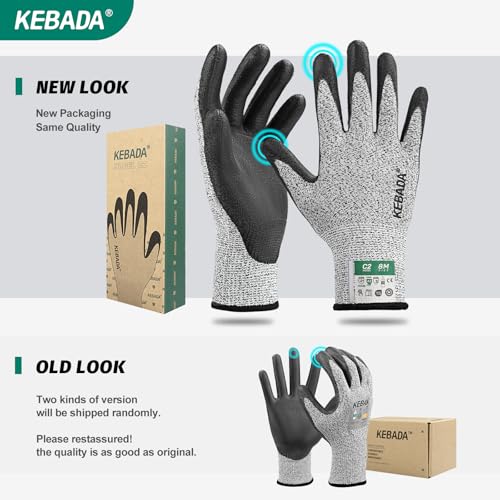 Kebada Cut Resistant Gloves, ANSI A2 Cutting Glove, PU Coated, Touchscreen, Multi-Purpose Model C2, 3 Pairs, Small - color: Grey(3 Pairs), size: 7/Small