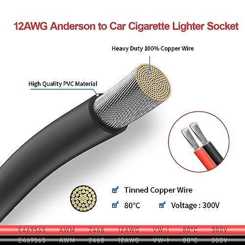 ELFCULB 45A Connector to Cigarette Lighter Plug Cable 12AWG 2FT - color: 12AWGAnderson to Male Cigarette Lighter