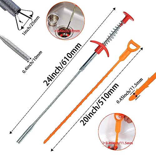 SDTC Tech 6-Pack 24 Inch Snake Drain Cleaner and 20 Inch Hair Clog Remover Flexible Spring Pipeline Claw Hook Retriever for Sewer Toilet Kitchen Sink Bathroom Tub - color: 5pcs 20inch+ 1pcs 24inch