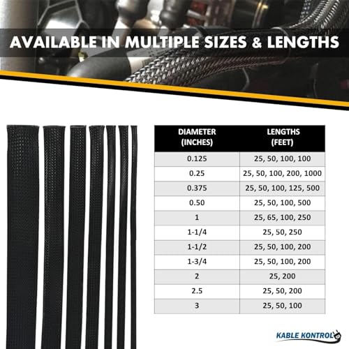 Kable Kontrol Flame Retardant PET Expandable Braided Sleeving 1/4” Inch ID 50 Feet Long - UL94 V0 Fire & Abrasion Resistant Flexible Sleeve Wire Management – Black with White Tracer - color: Black with White Tracer, size: 0.25 Inch (1/4") - 50 Feet