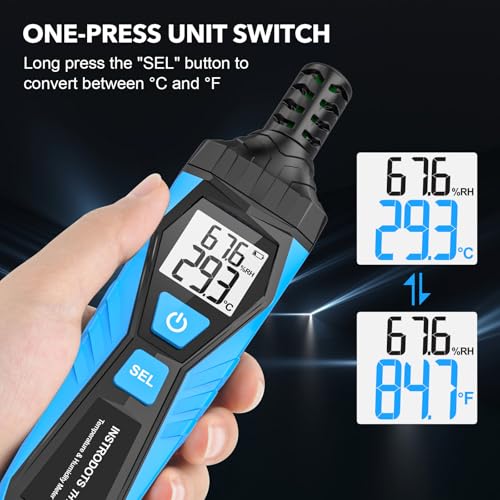 Temperature Humidity Meter - Handheld Thermometer Hygrometer with Ambient, Dew Point, Wet Bulb, High Precision Wet Bulb Thermometer, Dual Display Temperature & Humidity with LCD Backlight - color: Blue, size: TH10