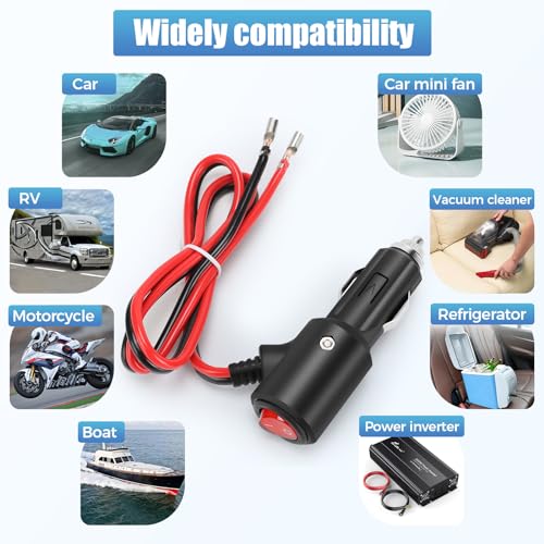 12V Cigarette Lighter Male Plug Replacement with On Off Switch and Leads 1.8FT 14AWG Cigarette Lighter Adapter Extension Cable For Car Truck Motorcycle - size: 1.8FT