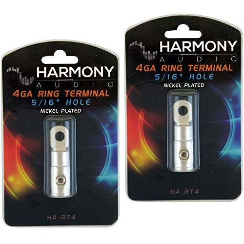 4 Gauge Ring Terminal Pair 5/16 Inch Power Ground Wire Harmony Audio