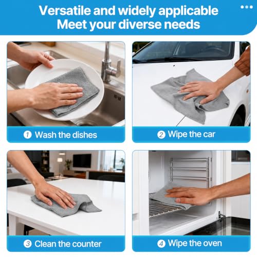 QYL Microfiber Cleaning Cloth,12 Pack Cleaning Rags, Cleaning Towels, 11.8"X11.8", Grey - color: Grey