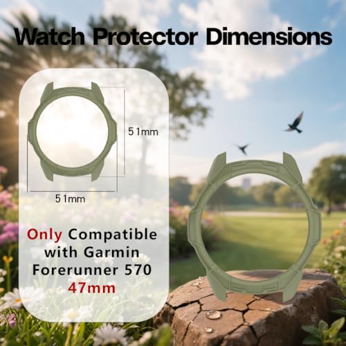 Watch Screen Protector for Garmin Forerunner 570 47mm and protective Case - color: Green