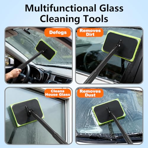 Windshield Cleaner Tool with 6 Reusable Magic Fiber Pads & Spray Bottle