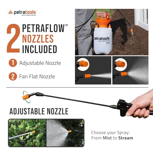 Petratools 1 Gallon Pump Sprayer – HD101 Garden Sprayer for Weeds, Lawn Care & Pesticides – 52” Long Hose, 2 Nozzles & Easy Carry Handle – Durable & Lightweight (Pack of 2) - size: 1 Gallon (Pack of 2)