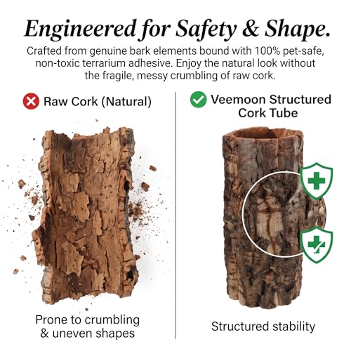 Tree Trunk Reptile Hide Cave, Reptile & Hibian Wood Habitat Hideouts Artificial Cork Bark Tube Small Log Climbing Hidedecorative Terrarium Accessories for Gecko Hermit Crabs Frog Snake, 7. 8"