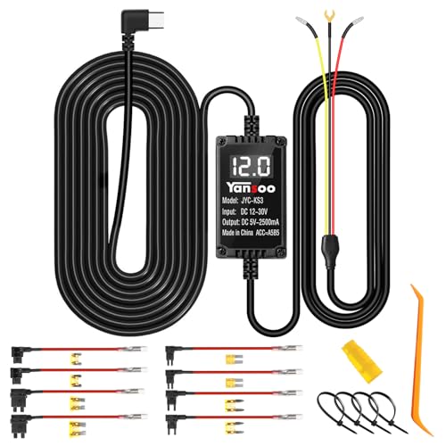 3-Lead USB C Dash Cam Hardwire Kit, Digital Voltage Display, 12V-24V to 5V - size: KS3