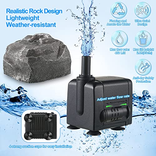 Saillong Bird Bath Water Fountain with Electric Pump, Granite Air Pump Rock for Bird, Rock Waterfall Fountain, Feeder, Aquariums, Fish Tank(Gray) - color: Gray