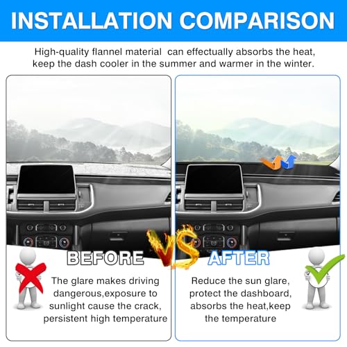Autorder Dashboard Cover Mat for 2021-2024 Chevrolet Suburban/Tahoe/GMC Yukon Accessories Dash Cover Flannel Dash Mat Sunshade Glare UV Rays Protector (Not for Yukon Denali) - size: Black 21-24 Tahoe/Suburban
