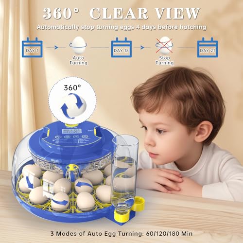 Incubators for Hatching Eggs, 18-Egg Incubator with Automatic Egg Turning and Humidity Control, Egg Candler, External Water Filling, Incubator for Chicken Eggs