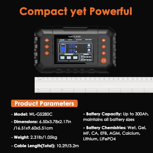 WAVLINK 280W Smart Battery Charger, 20A 6V/12V/24V Car Battery Charger - color: 20-amp