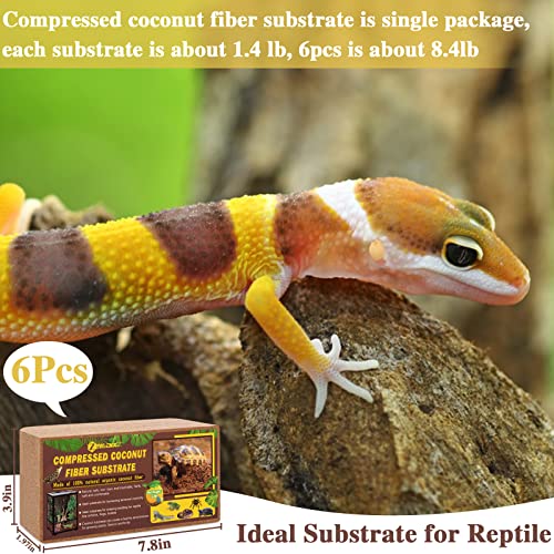 ZeeDix 6 Pack Coconut Fiber Substrate, 100% Organic Coconut Husk Coco Coir Brick Terrarium Bedding for Reptiles, Tortoise, Bearded Dragon, Leopard Gecko, Snake, Hermit Crabs, Frogs, Tarantula - color: 6pcs