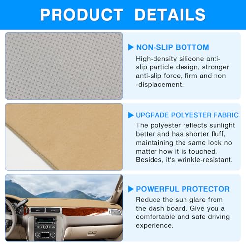 Autorder Beige Dashboard Cover Mat for 2007-2013 Chevy Chevrolet Silverado Sierra, 2007-2014 Chevy Tahoe Suburban Denali Avalanche & GMC Yukon/XL & Only One Glove Box Accessories Polyester Dash Cover - size: Beige 07-13 Silverado 1 Glove Box