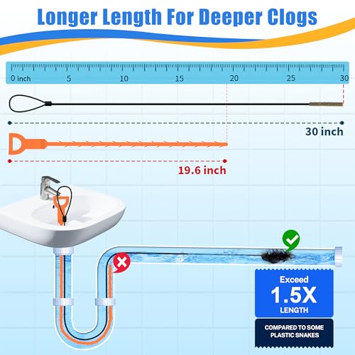 30 Inches Drain Snake Hair Drain Clog Remover, Upgraded Anti-break Metal Sink Snake with Nylon Layer, Plumbing Snake Drain Cleaner Tool for Shower Drain, Bathroom Clogs, Kitchen Sink (5 Pack)