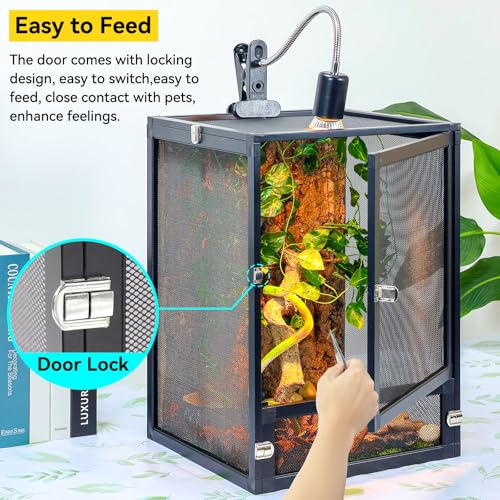 RunDuck 13 Gallon 360° Panoramic Foldable Reptile Terrarium Kit: Crested Gecko Tank and Reptile Cage for Superior Ventilation, Easy Feeding, Sturdiness, and Simple Assembly (Black, 18"x13"x13")