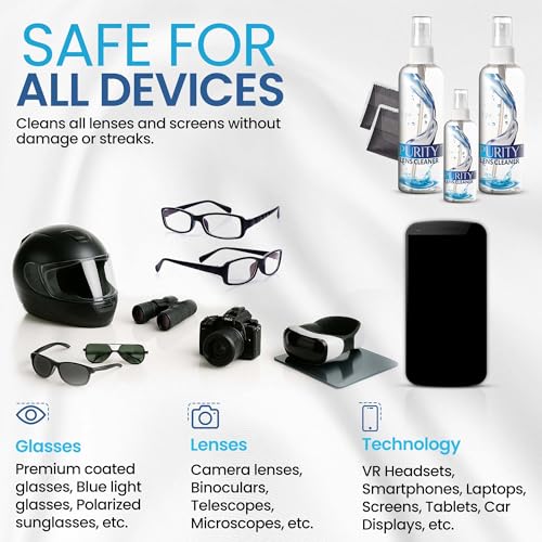 Purity Eyeglass Lens Cleaner Kit - 2 x 8oz and 1 x 2oz Lens Cleaner - style: 5 Piece Set - 2 (8oz + 1 (2 Oz Lens Spray)) + 2 (Microfiber Cloth)