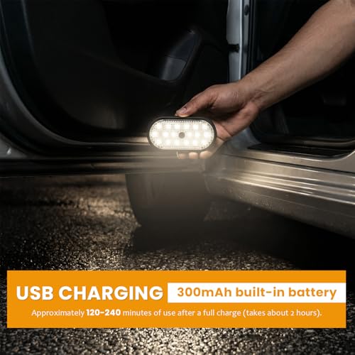 Car LED Dome Lights, 5V Wireless Bright Vehicle Roof Light Trunk Lamp with Cable, USB Rechargeable Lamp Battery Powered Ceiling Light for Most Vehicles, Car Accessories
