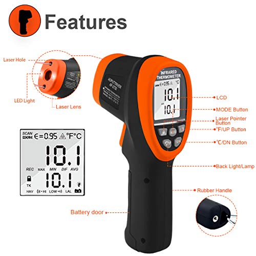 -58℉~2732℉ Industrial Pyrometer,Infrared Thermometer Temperature Gun,30:1 Dual Laser Industrial IR Temperature Gauge,Adjustable Emissivity (NOT for Human Temp Test) - color: AP-2732 Orange