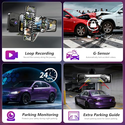 3 Channel Mirror Dash Cam with Front 3K, Cabin & Rear 1080P, 11" Rear View Mirror Camera with WiFi/Night Vision/G-Sensor/Parking Monitor/Reverse Assist /128GB, Backup Camera for Cars/Trucks