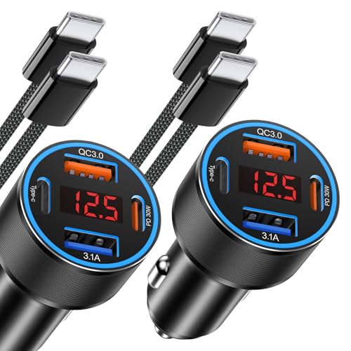 4-Port USB C Car Charger Fast Charging,2Pack 65W Car Phone Charger Adapter - color: Black