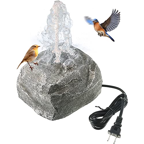 Saillong Bird Bath Water Fountain with Electric Pump, Granite Air Pump Rock for Bird, Rock Waterfall Fountain, Feeder, Aquariums, Fish Tank(Gray) - color: Gray