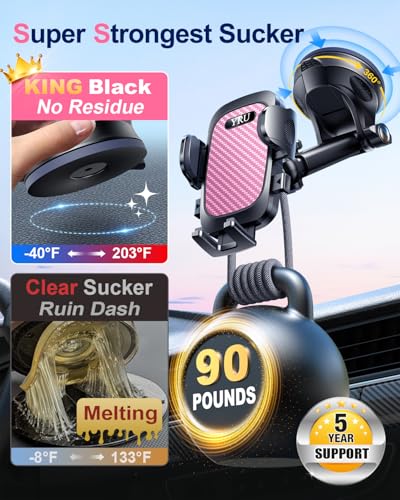 YRU True Military-Grade 360°Rotation Suction 2026 Ultimate Car Phone Holder - color: Pale Pink
