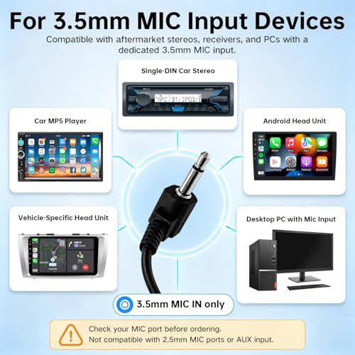 3.5mm External Car Mic with 9.8 ft Cable for Head Unit Clearer Call