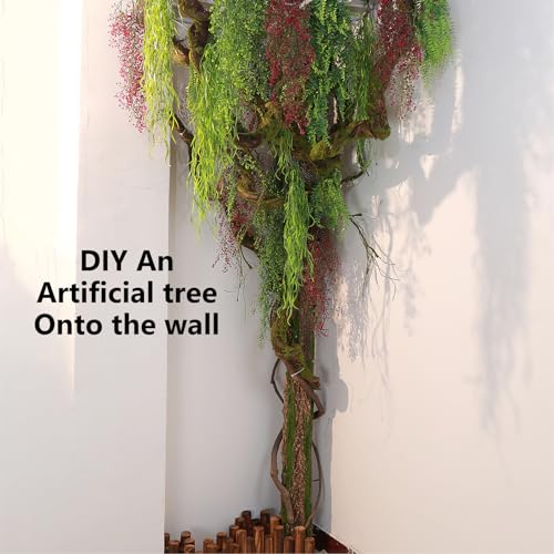 74.8" Thick Fake Tree Trunk Branches Wall Moss Twig Hanging Vine | Large Cherry Blossom Artificial Room Ceiling Plants Wood Twigs Rattan for Garden Wedding Halloween Outdoor Jungle Decoration - size: 6ft 3in