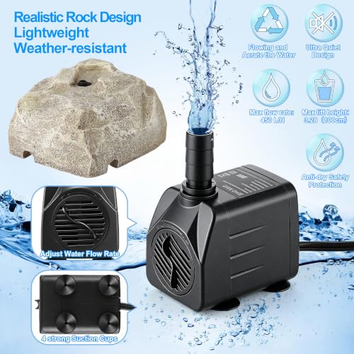 Saillong Bird Bath Water Fountain with Electric Pump, Granite Air Pump Rock for Bird, Rock Waterfall Fountain, Feeder, Aquariums, Fish Tank (Beige) - color: Beige